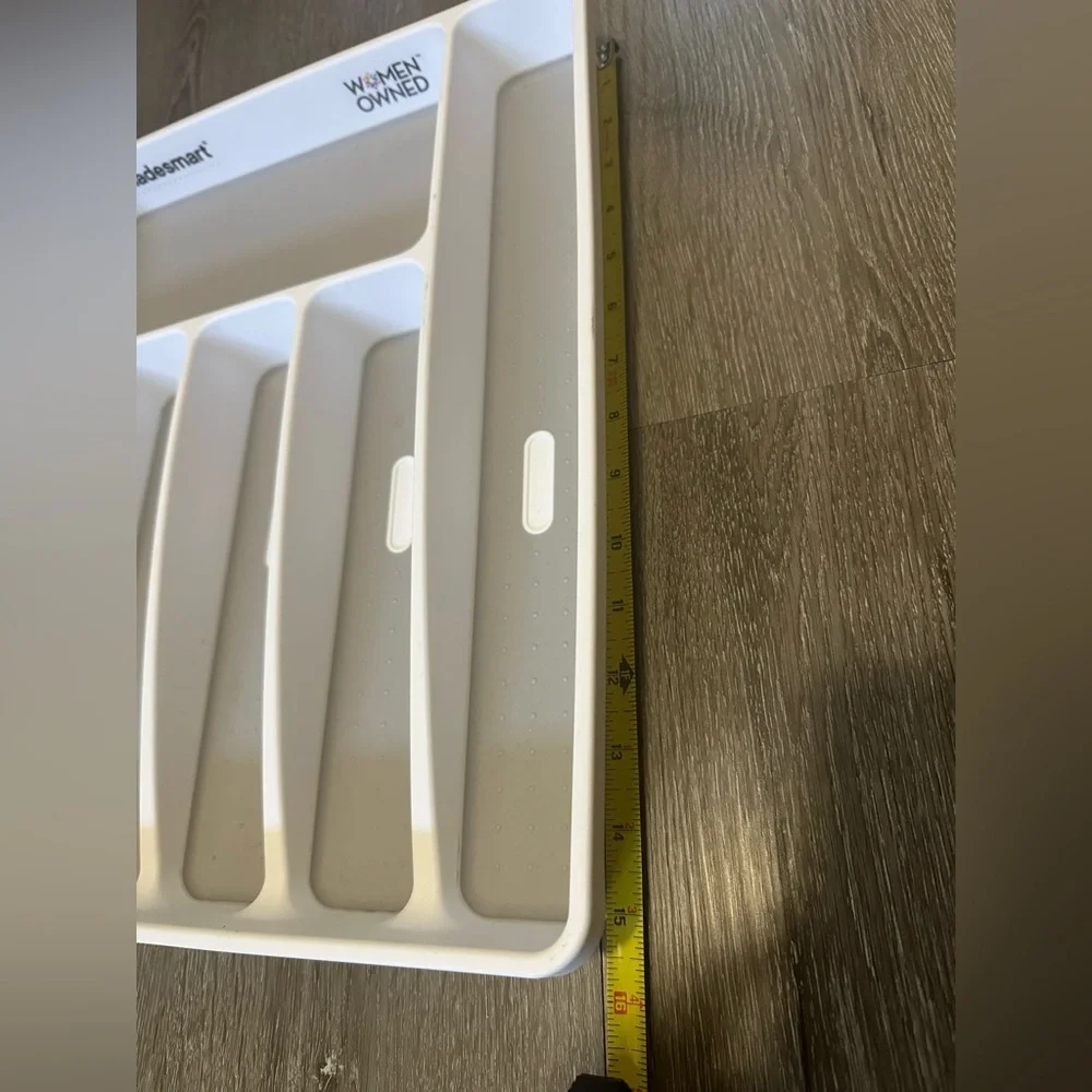 White and Gray Utensil Drawer Organizer - 6-Compartment